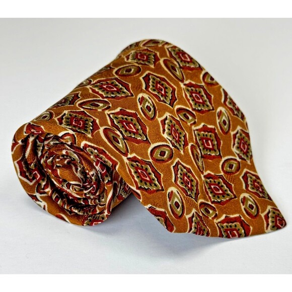 Fendi Other - Vintage Fendi Roma Tie Silk Mustard Brown Geometric Medallion Print Handmade
